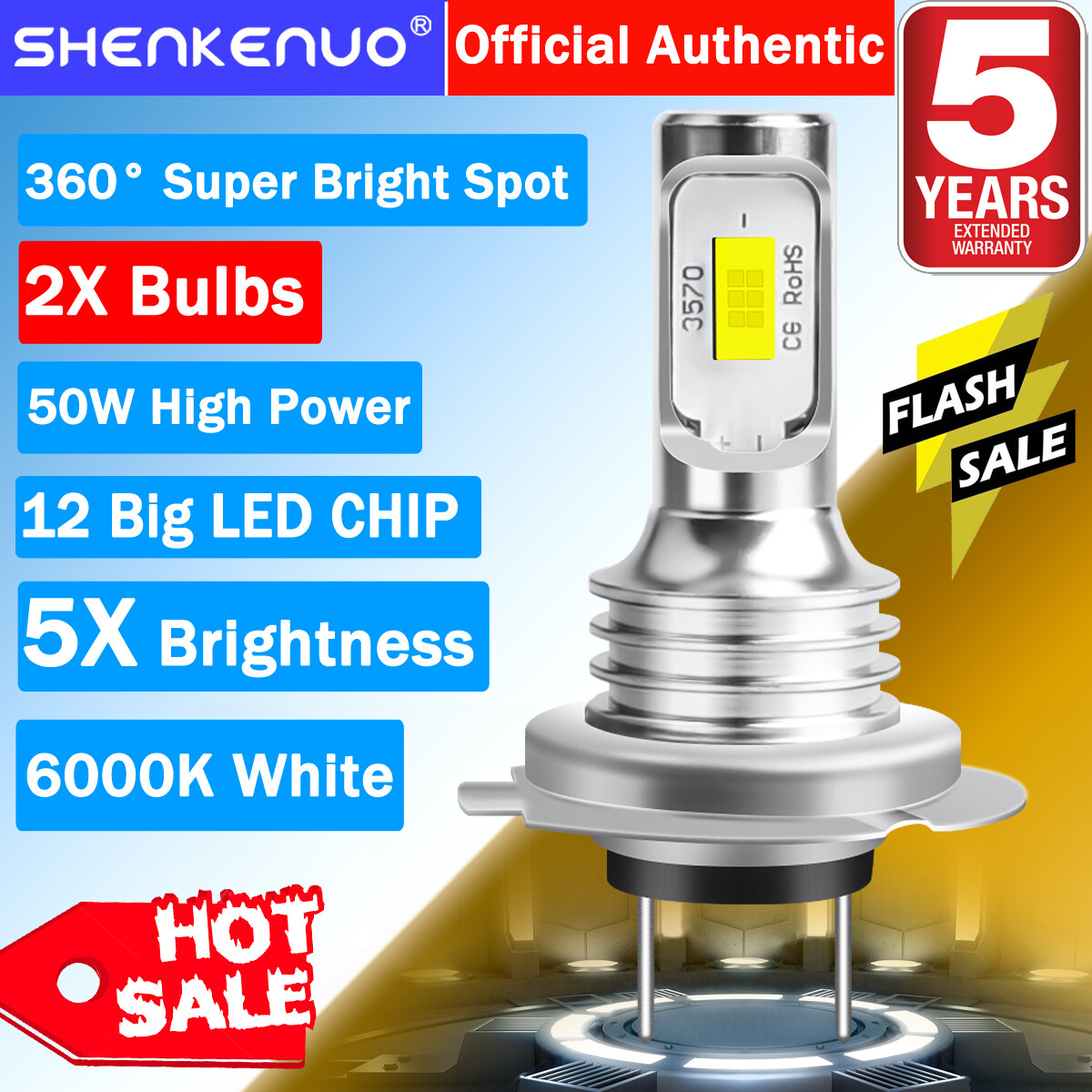 H7 LED Headlight Bulb 6000K 100W BY For Honda GL1800 Goldwing 1800 ABS 2001-2016