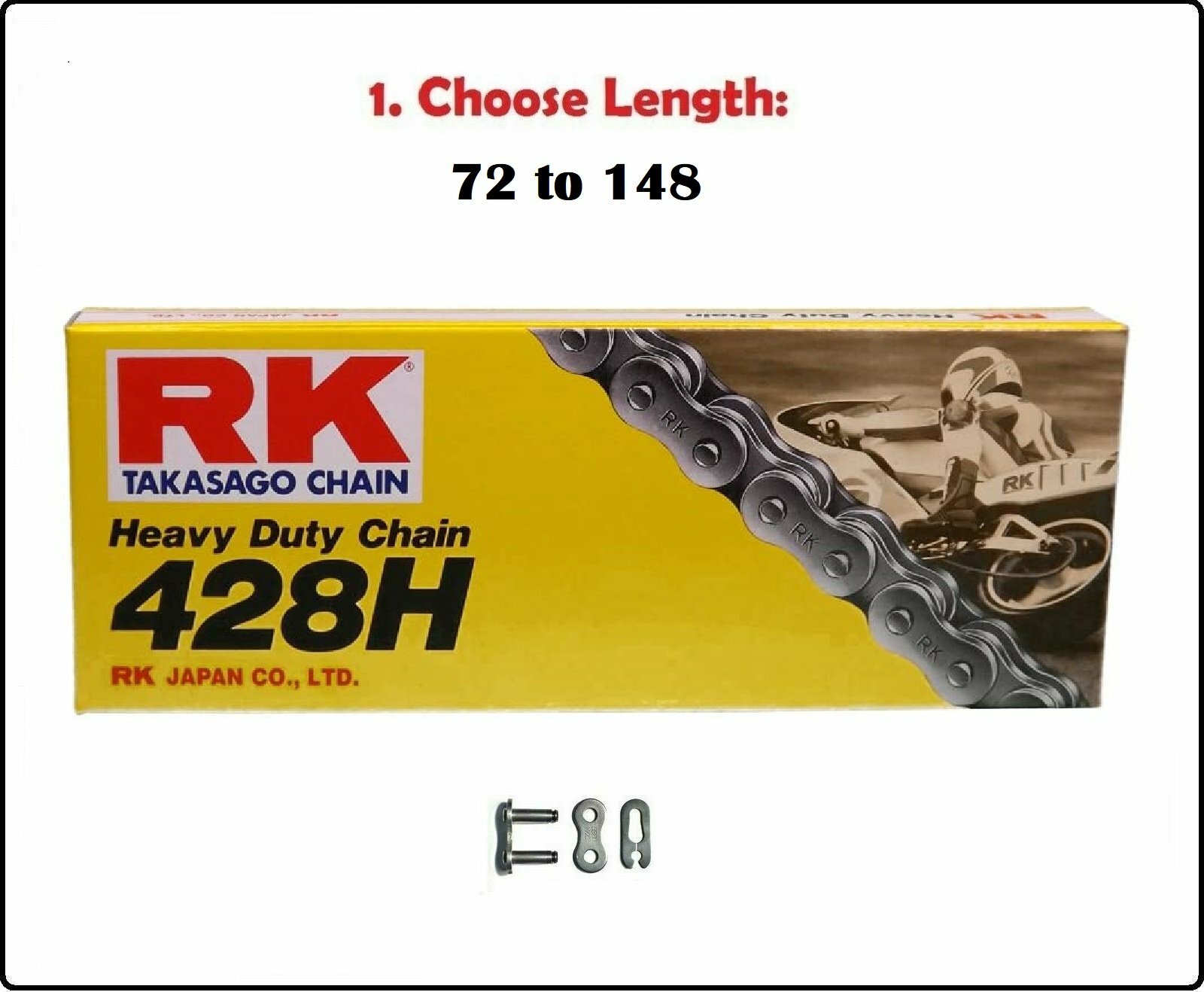 RK 428 HD Standard Non-sealed Motorcycle Drive Chain Natural w/ Clip Master Link