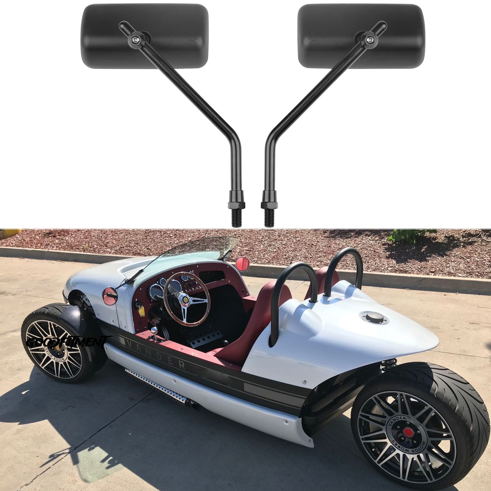 8mm 10mm Black Motorcycle Rear View Mirrors Rectangle For Vanderhall Auto Cycle