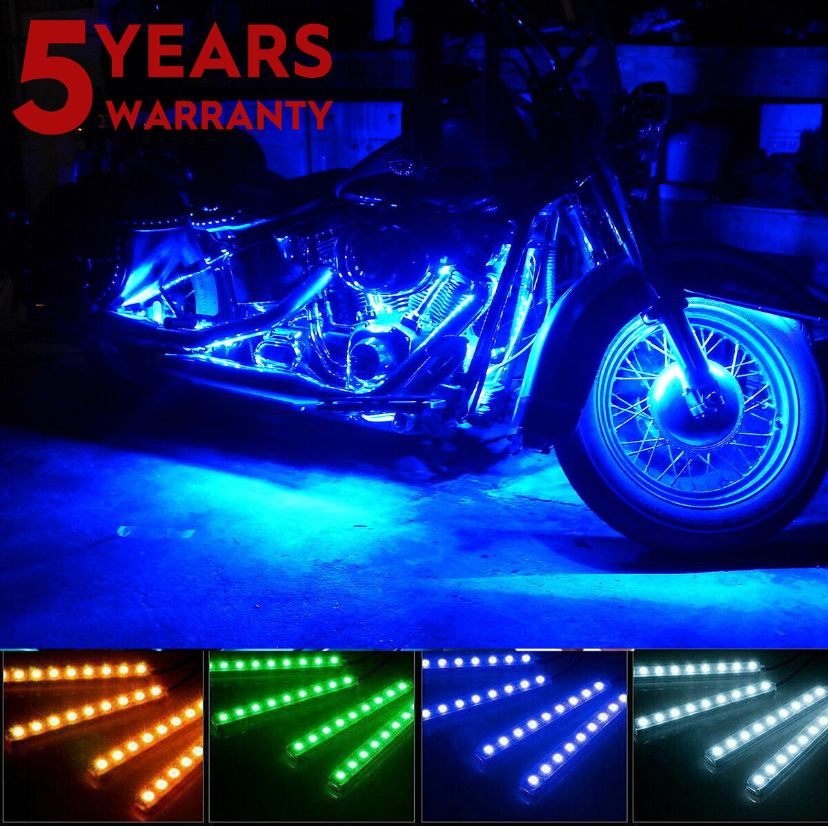 4PC Motorcycle Waterproof RGB LED Strip Light Under Glow Neon Kit Music Control
