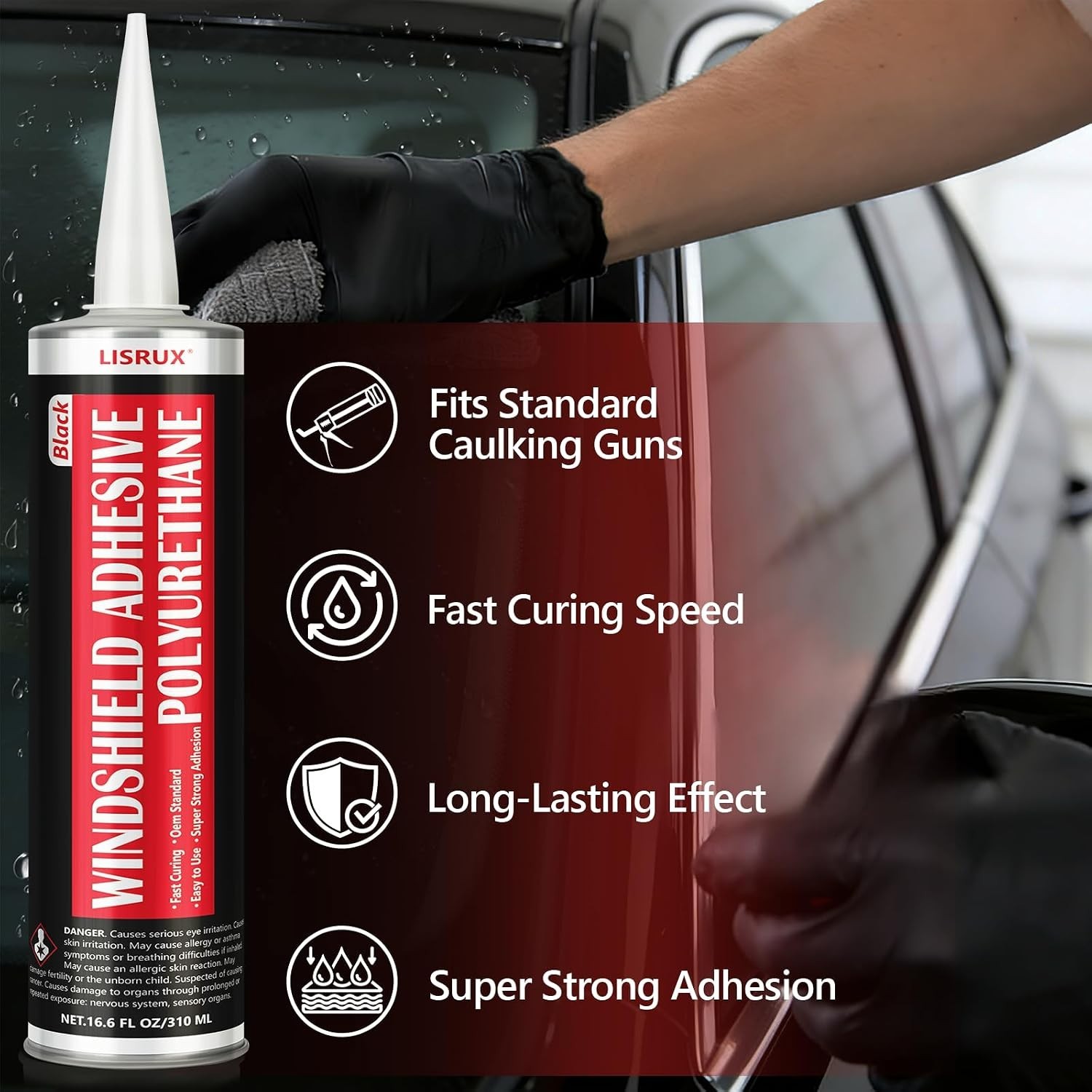 2 Pack Automotive Windshield Adhesive Sealant Black – Waterproof, Quick Cure