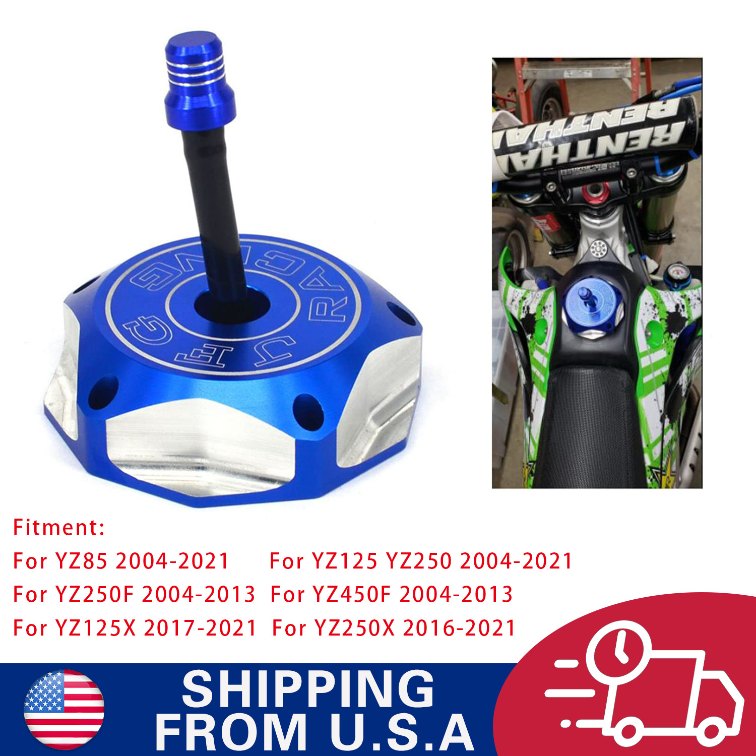 CNC Gas Fuel Cap Cover with Vent Hose For YZ125/250/250F WR250F/450F KX250 Blue