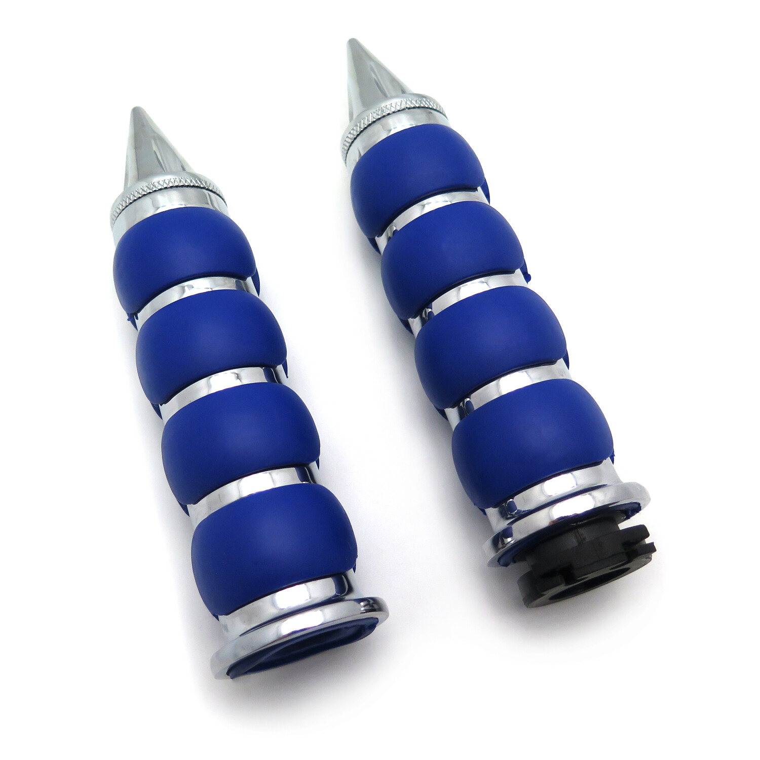 Chrome Blue Rubber 7/8″ 22mm Handlebar Grip For Suzuki Kawasaki Yamaha Honda
