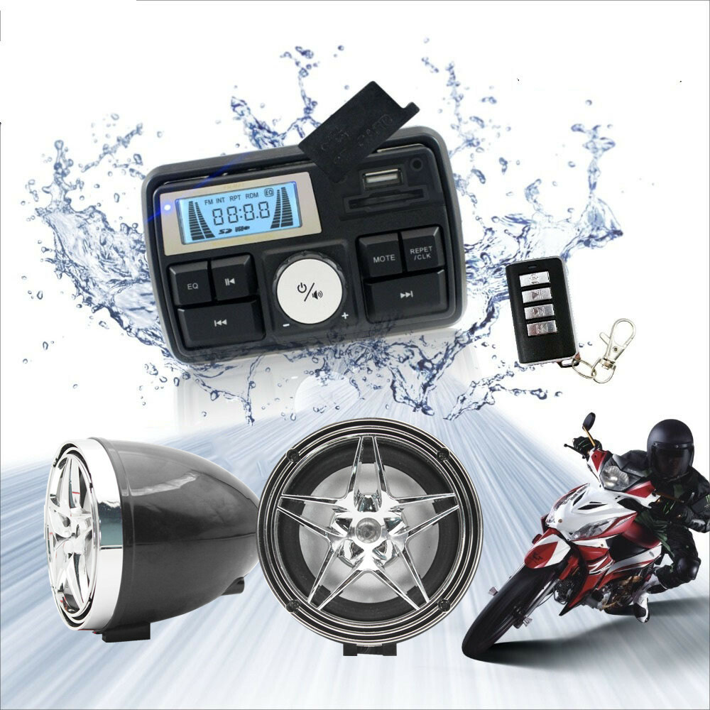 Handlebar Audio System FM Radio MP3 Stereo 2 Speaker for Motorcycle Bike