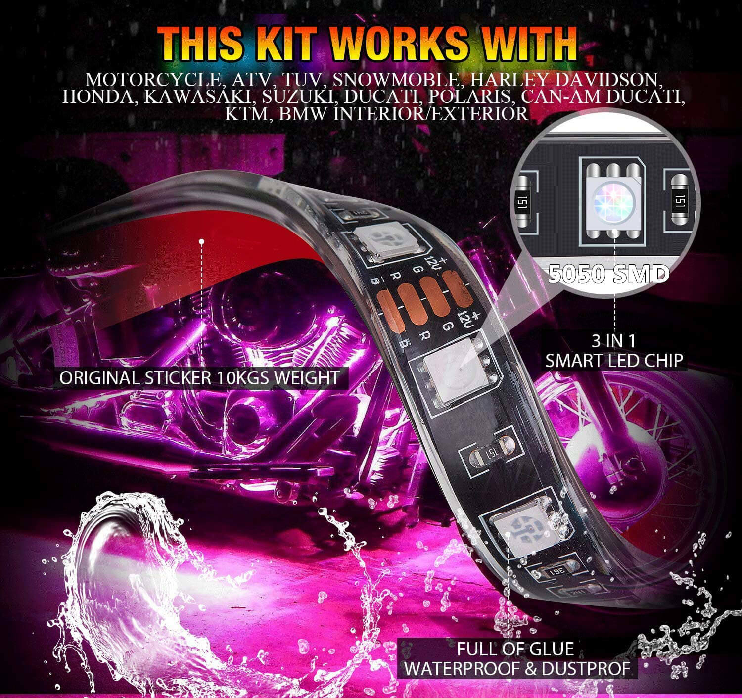 bluetooth 16X Motorcycle RGB LED Light Kit Accent Glow Strip for Harley-Davidson