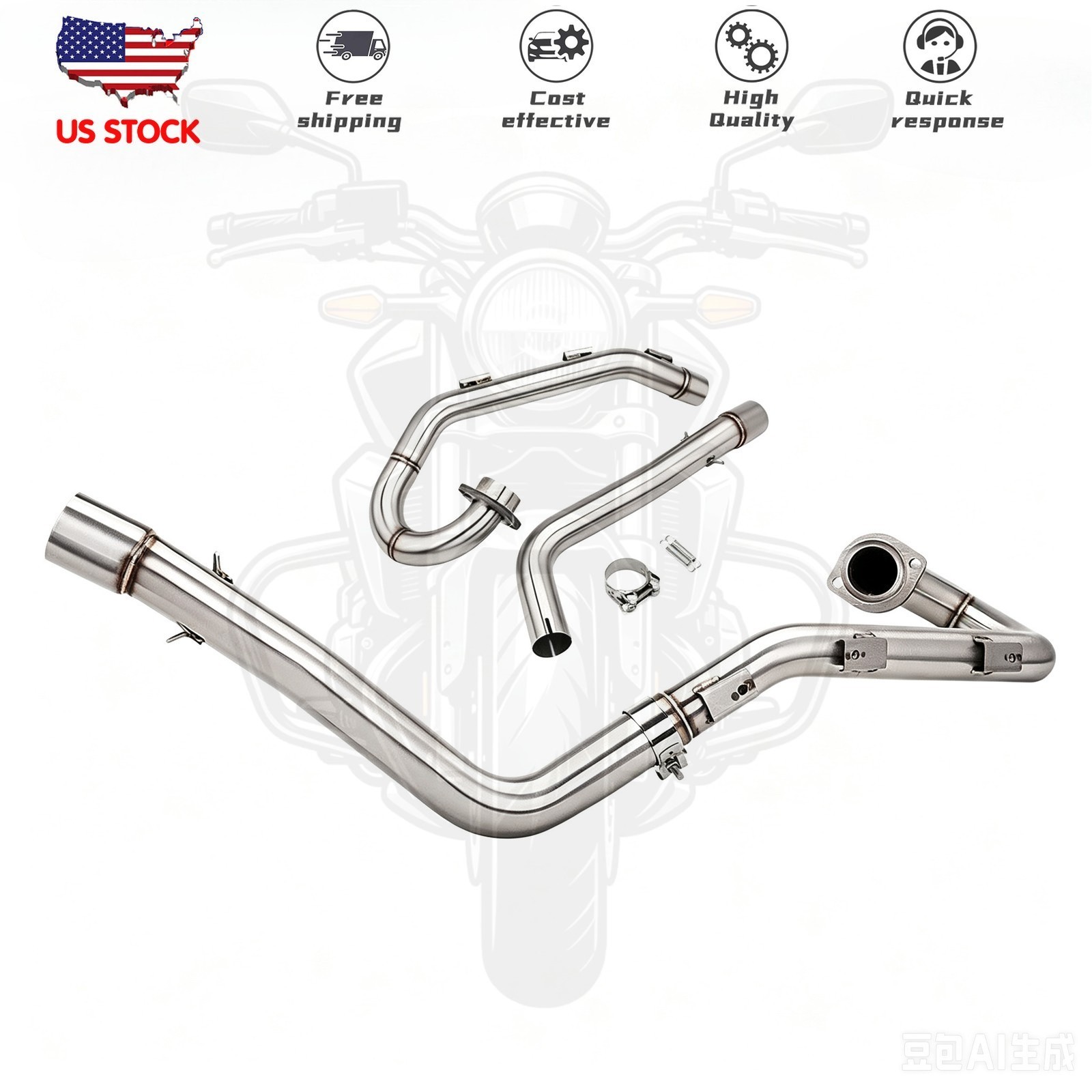 Full System Silvery Exhaust Tips Header Pipe For Yamaha Raptor 700 R 700R 15-26