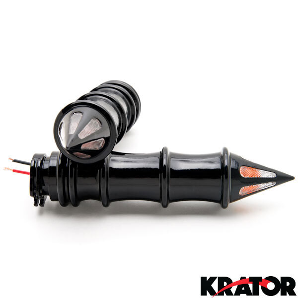 SKELETON GRIPS TURN SIGNALS Black HANDLEBAR BAR HAND GRIP SIGNAL INDICATOR 1″