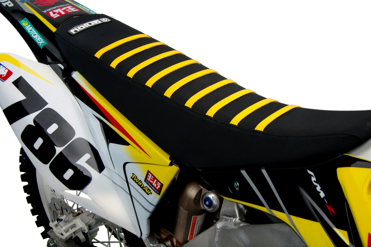 1996-2000 SUZUKI RM 125 RM 250 Seat Cover Gripper ALL BLACK / YELLOW RIBS #74