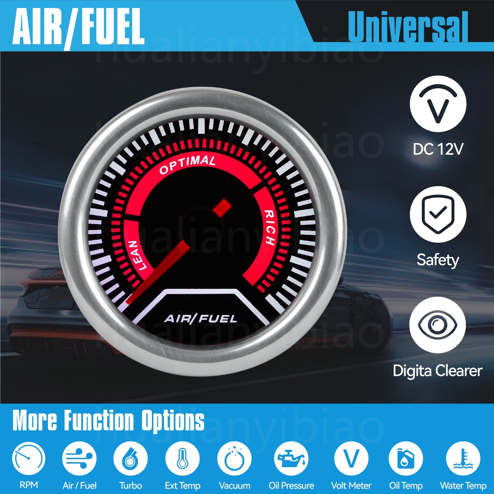 Universal 2”52mm Car Pointer Air Fuel Ratio Racing Gauge Analog Smoke Lens Tint