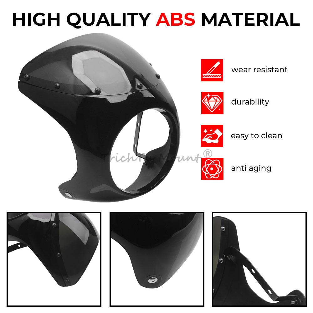 Gloss Black 7″ Round Headlight Windshield Fairing Cover Fit For Cafe Racer Honda