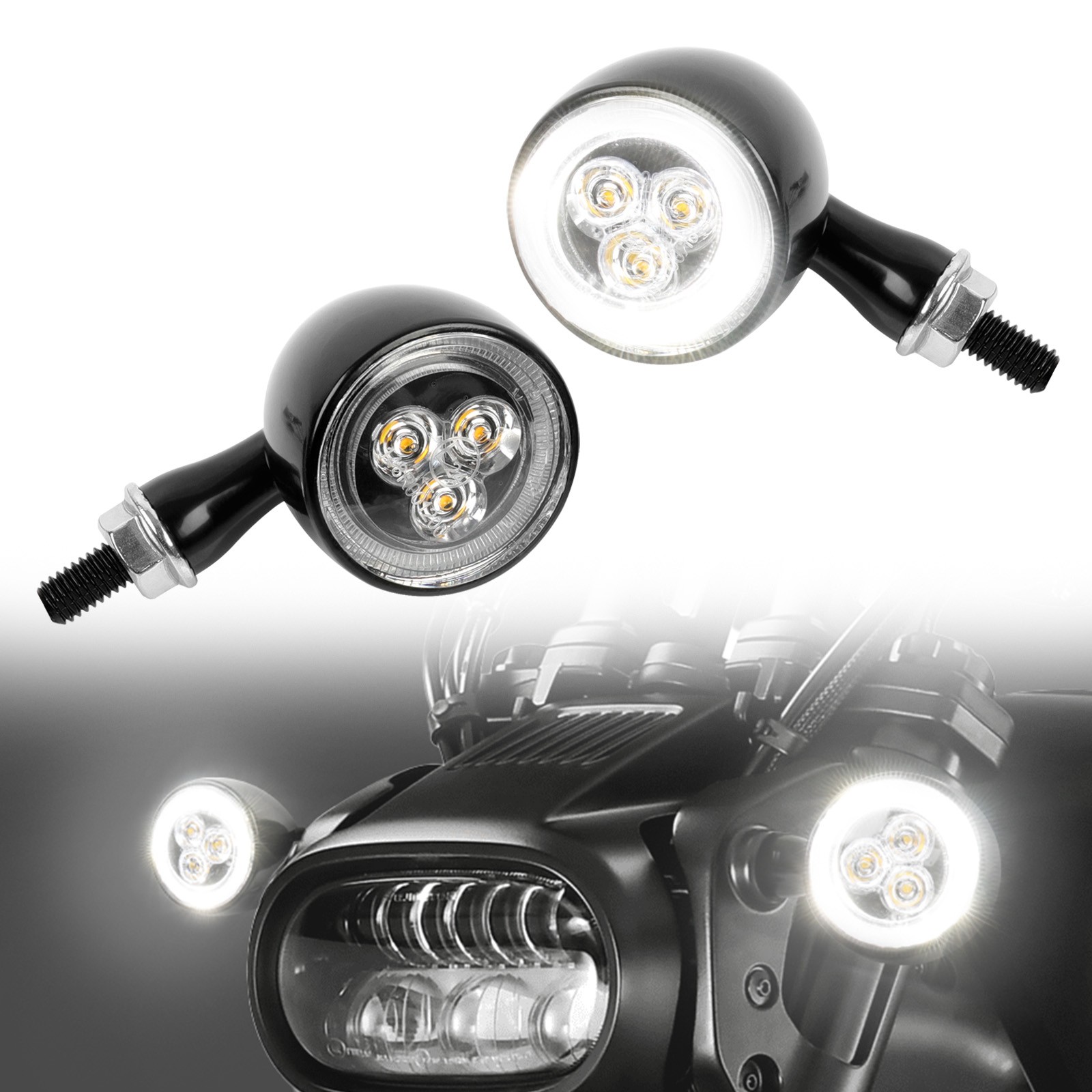 8mm Motorcycle Front Turn Signal Blinkers Cold White DRL For Kawasaki Vulcan 750