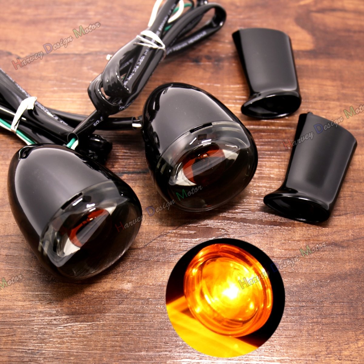 Gloss Black Bullet Turn Signals&Bracket For Harley Dyna Softail Fatboy Sportster