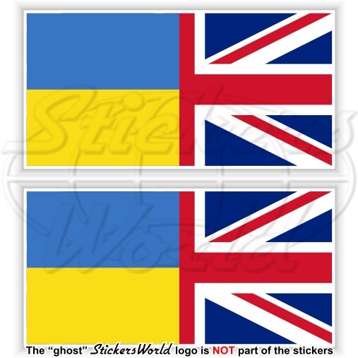 UKRAINE-UK Flag Ukrainian-United Kingdom Union Jack 110mm Stickers Decals x2