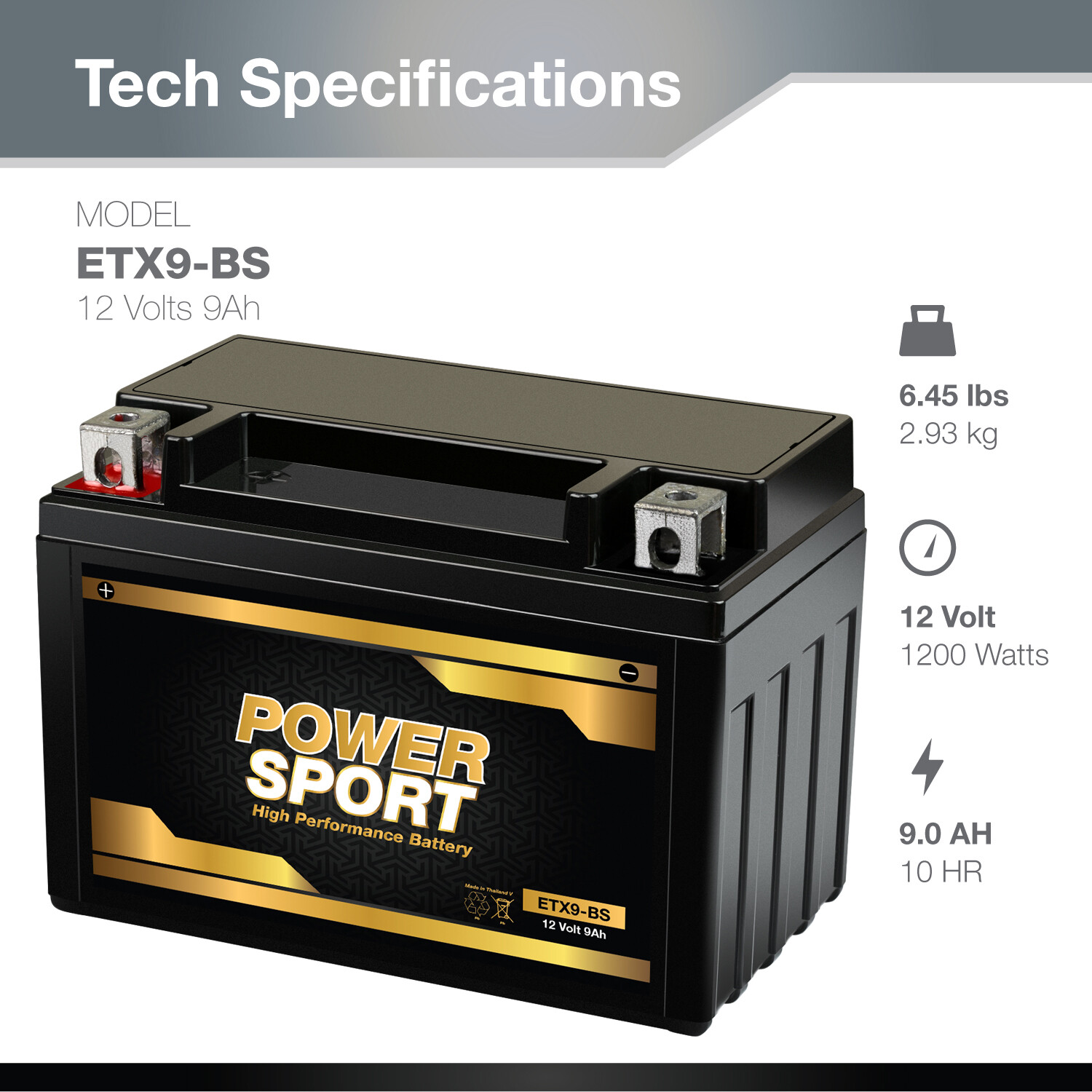 YTX9-BS SLA Battery Replacement for MBTX9U-BS, ETX9, YTR9-BS