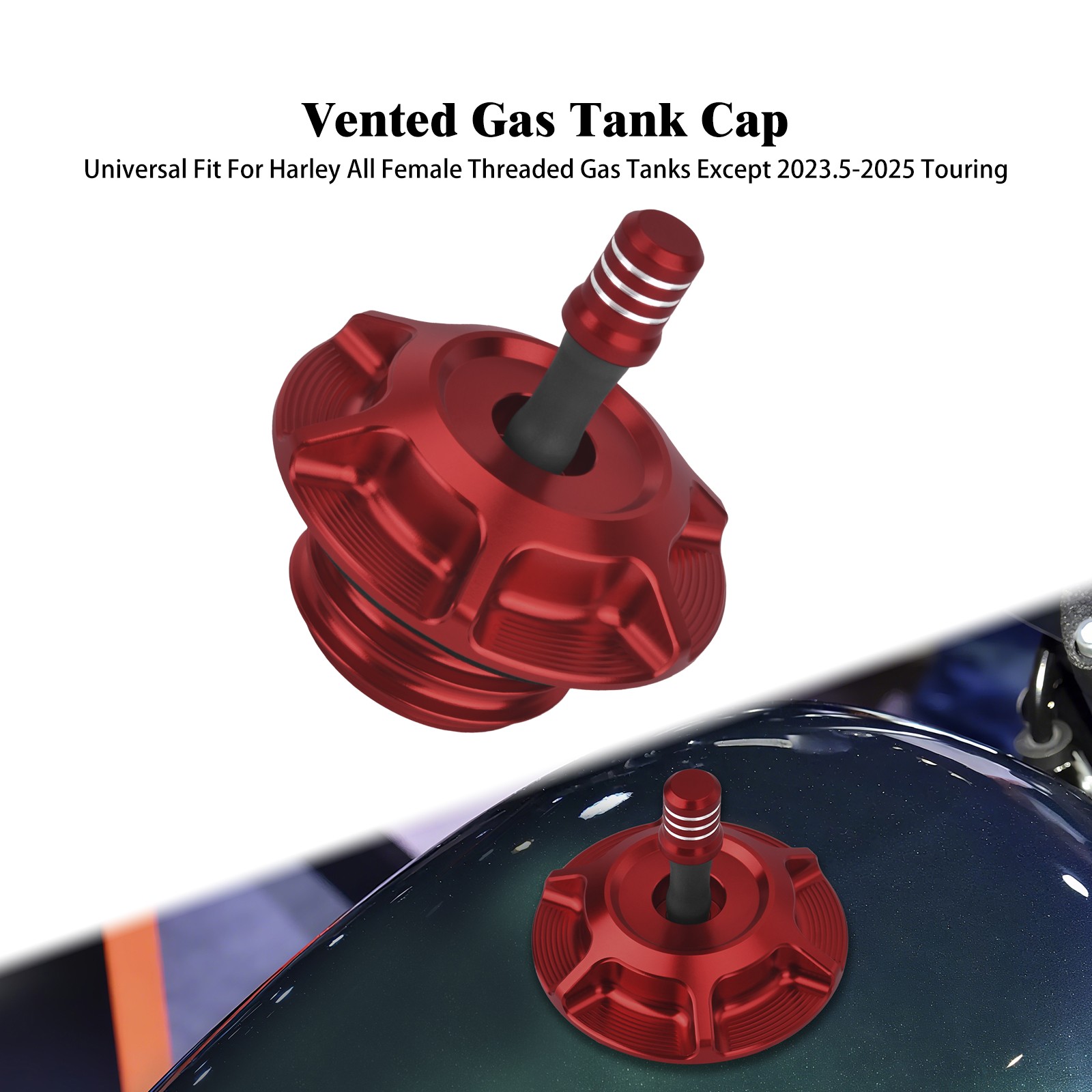 Gas Fuel Tank Red Cap w/ Vent Tube Universal Fit For Harley Touring Softail Dyna
