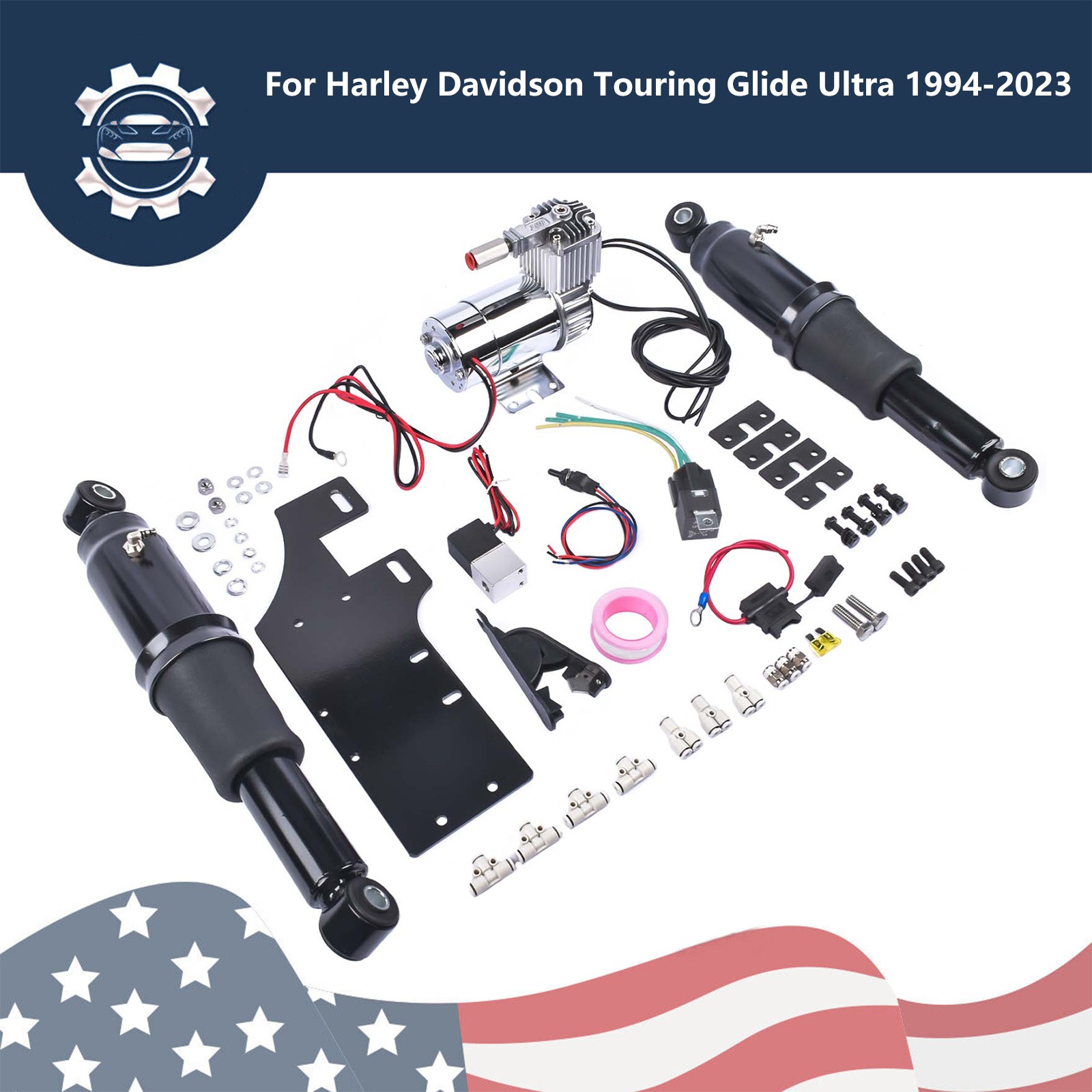 Motorcycle Rear Air Ride Suspension Set Fits Harley-Davidson Touring Glide 94-23