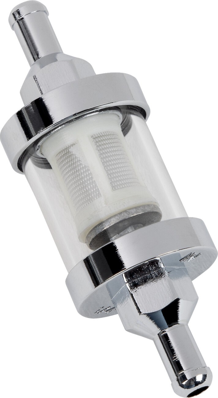 Drag Specialties Clear Mini Fuel Filter 5/16in. Inlet Chrome Ends Glass