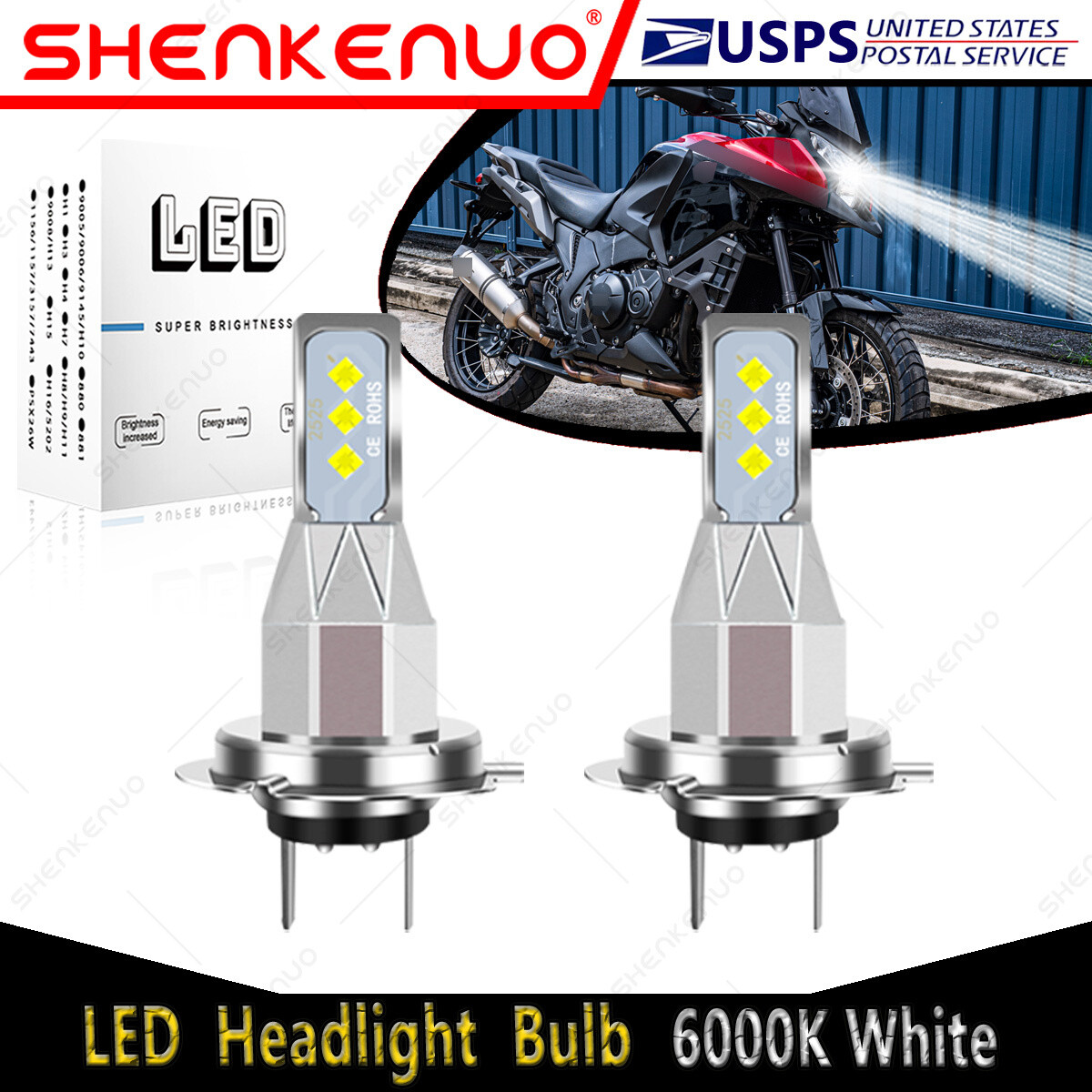 For Honda VFR1200F VFR1200X 2X H7 LED Headlights Bulb 55W High Power 6000K White