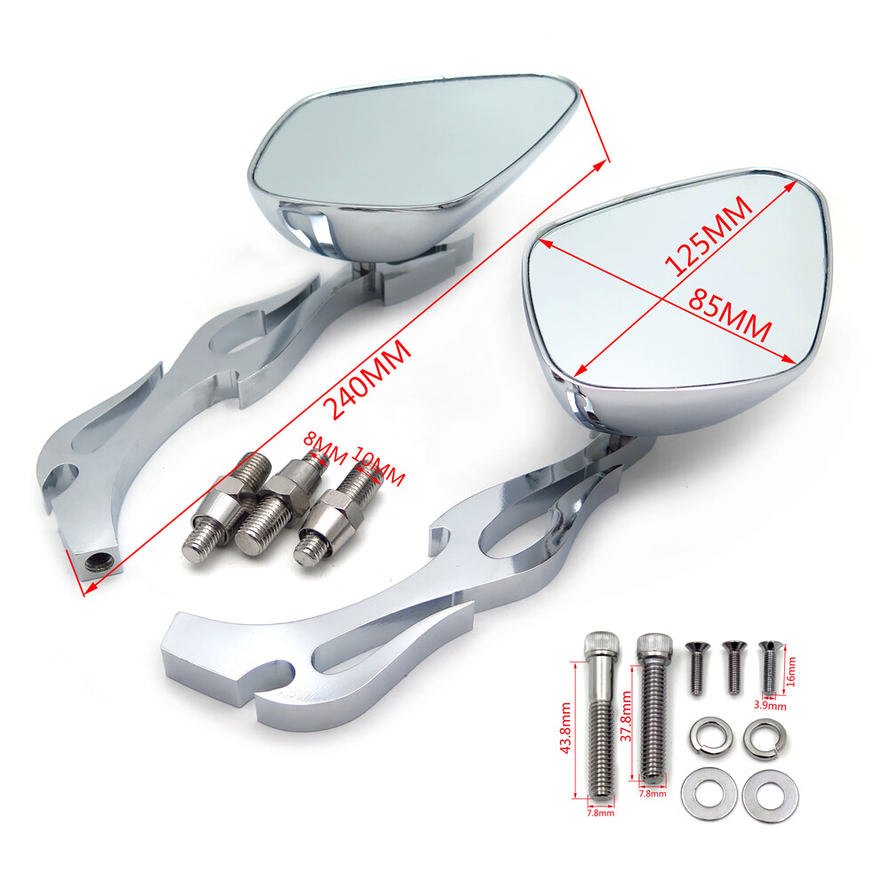 Alloy Running Ctom Mirror for Harley softail FatBoy Flame Shape chromed