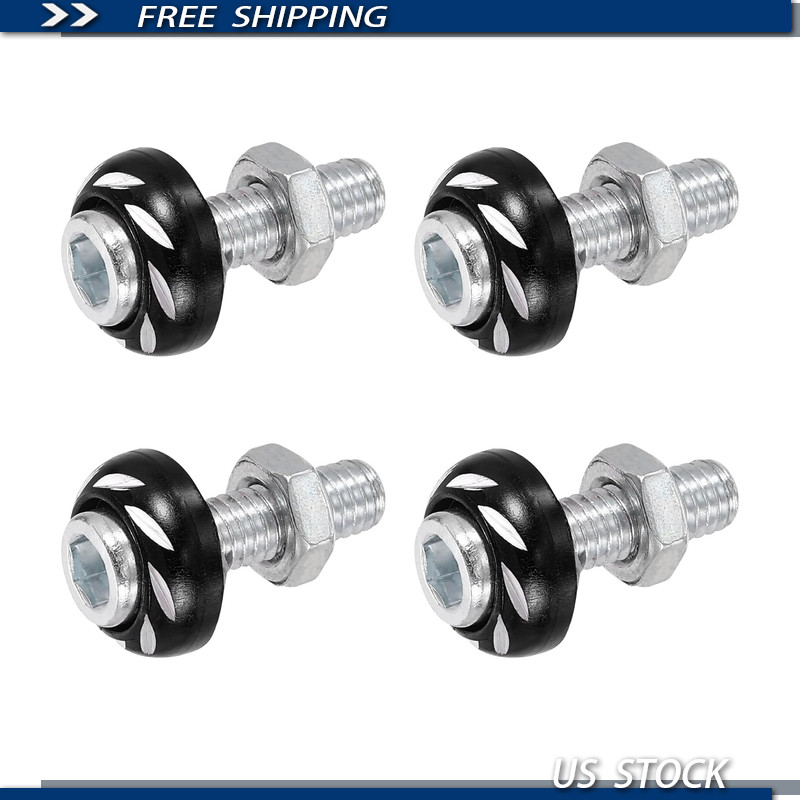 4-Piece Black License Plate Screw Bolts and Frame Fasteners Motorcycles Cars