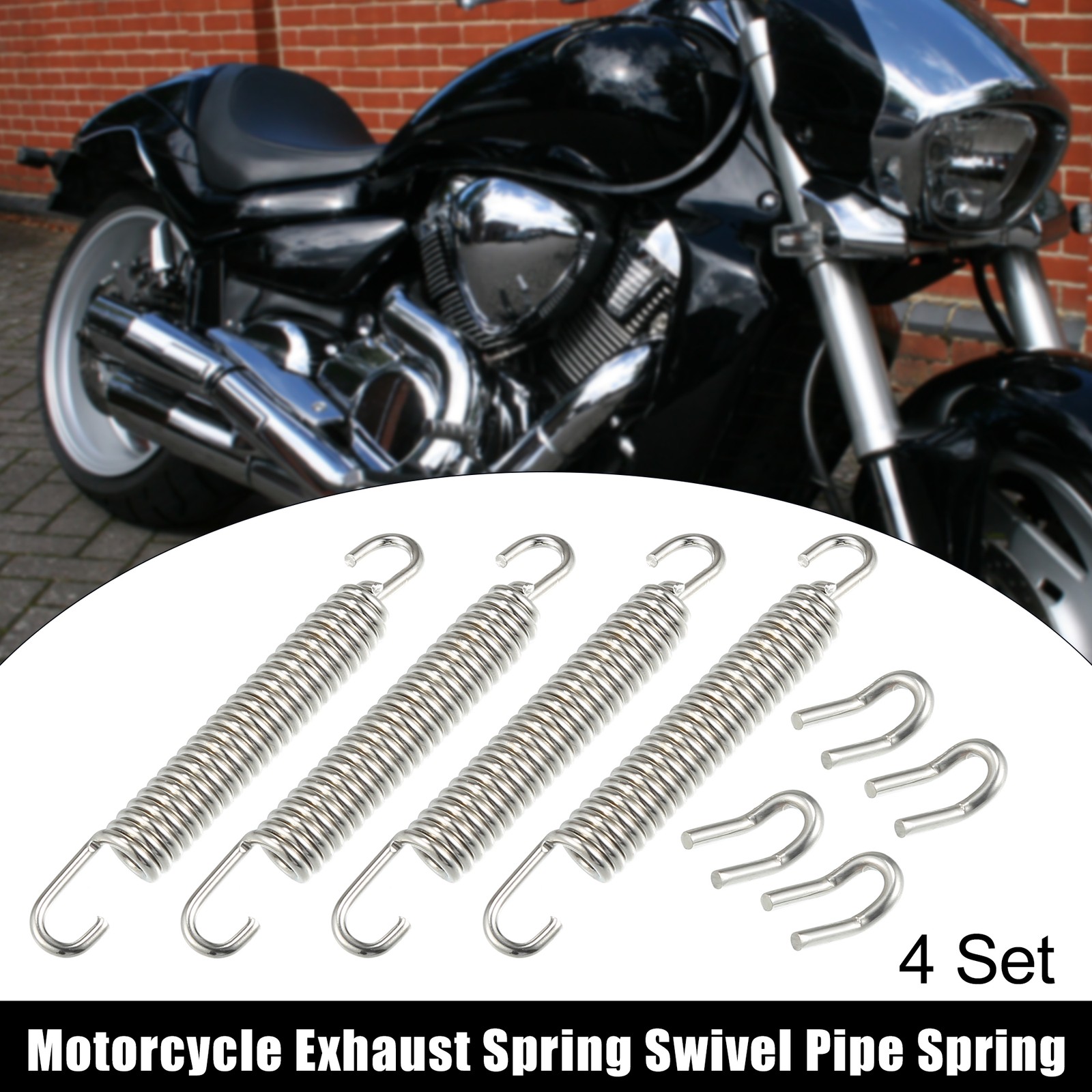 4 Set Motorcycles Exhaust Pipe Spring 80mm 3.15″ Stainless Steel Silver Tone