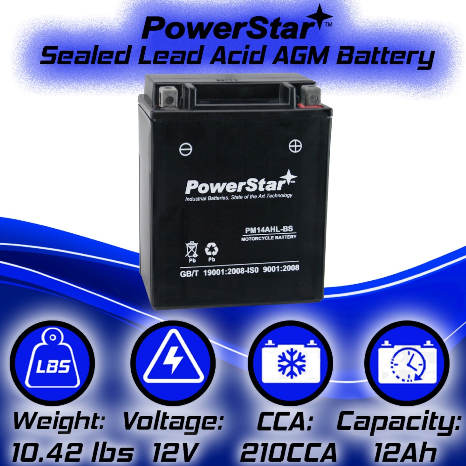 YB14L-A2 Motorcycle Battery for KAWASAKI ZX10R 86-’90, ZX1000-A Ninja 1000R
