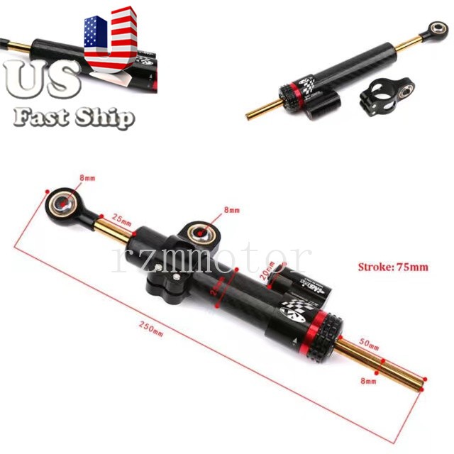 1PCS Motorcycle Carbon Black Steering Damper Stabilizer Linear Control Universal