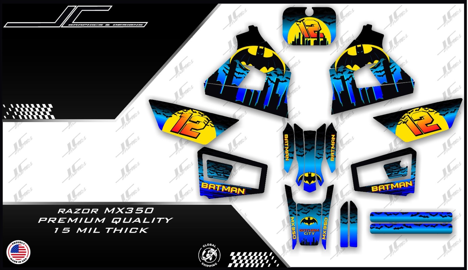 RAZOR MX350 GRAPHICS KIT DECALS THICK AND HIGH GLOSS