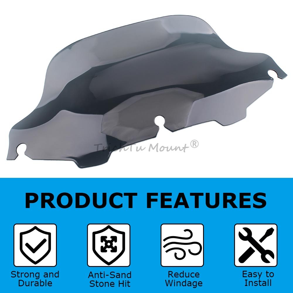 Smoke 8″ Wave Windshield Windscreen For Harley Electra Glide Classic EFI FLHTCI