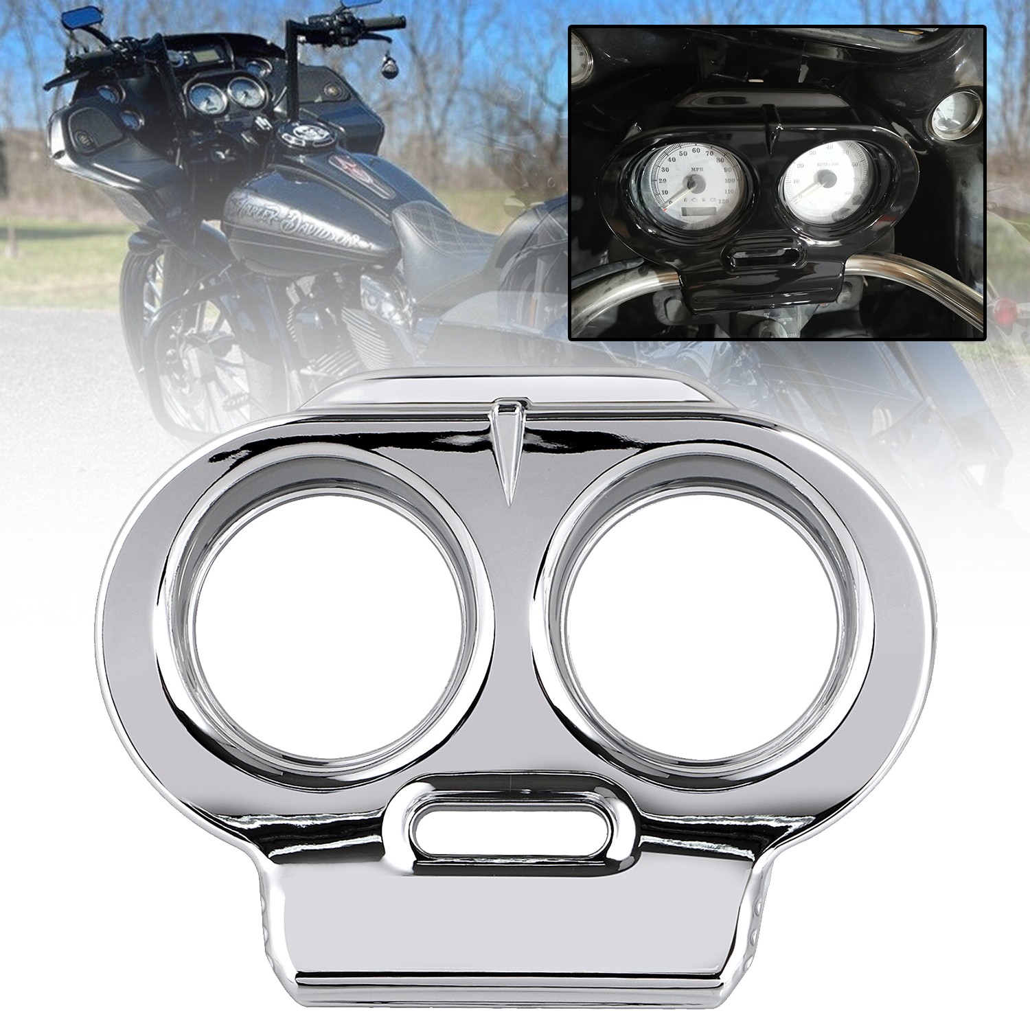 Chrome ABS Gauge Cover Nacelle Housing Fairing For Harley Road Glide 1998-2013