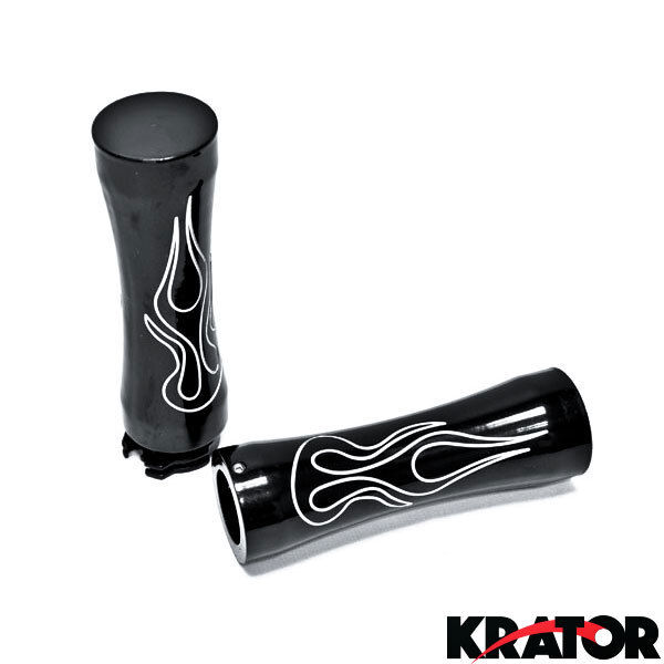 MOTORCYCLE FLAME BLACK HANDLEBAR BAR HAND GRIPS 1″ STOCK BARS W/ THROTTLE SLEEVE