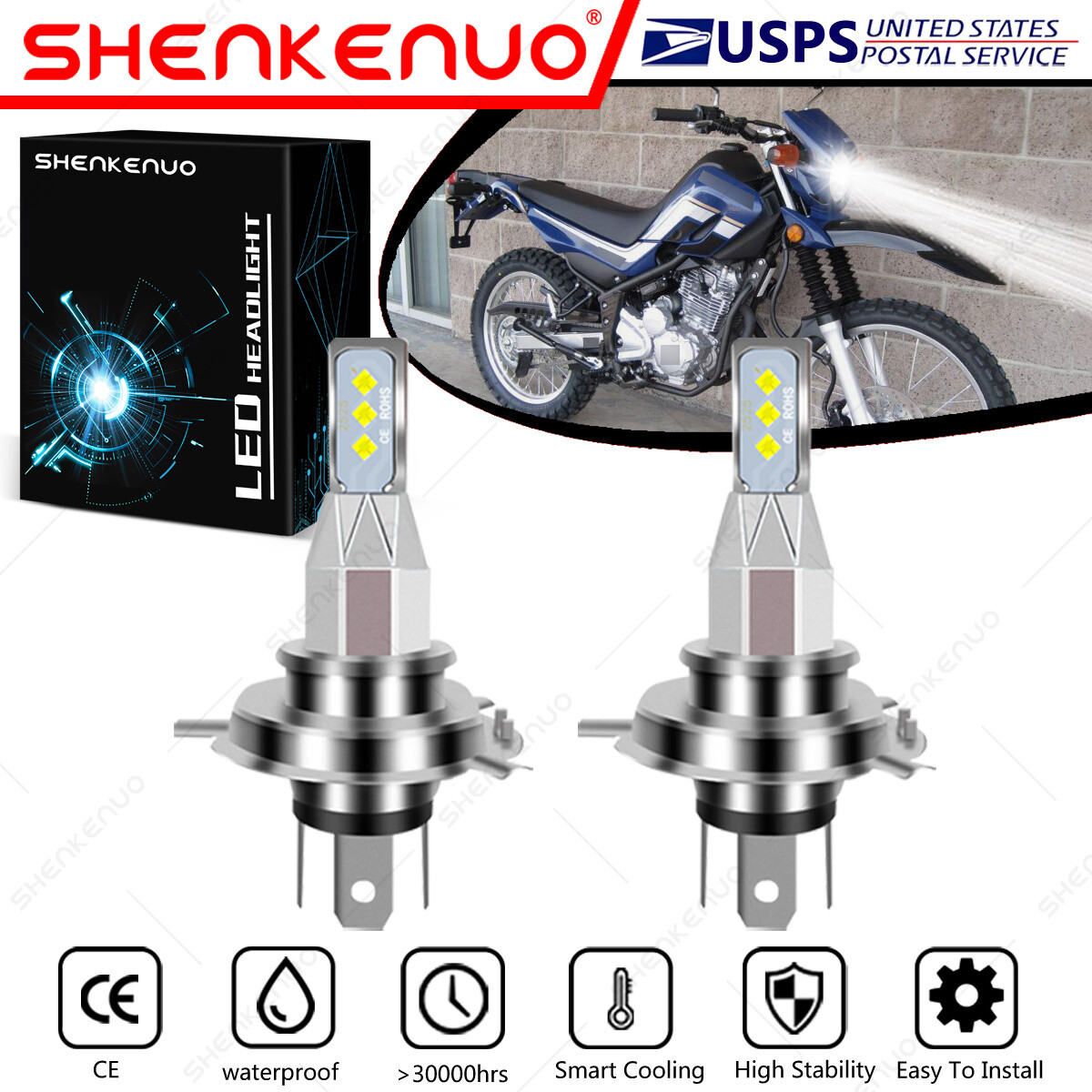 For Yamaha XT250 2008-2017 – 2X HS1 9003 H4 LED Headlights Bulbs 55W 6000K White