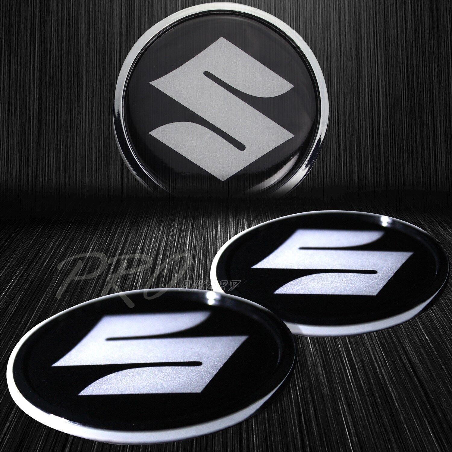 2 x 2.5″ Chrome 3D ABS Emblem Fairing/Fender Sticker Reflective Suzuki “S” Logo
