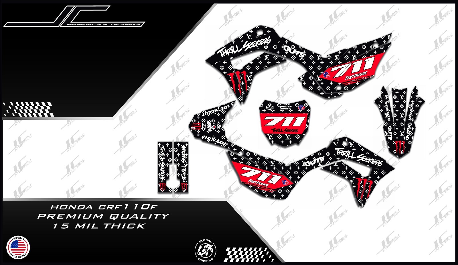 HONDA CRF110 2019-2026 GRAPHICS KIT DECALS THICK AND HIGH GLOSS