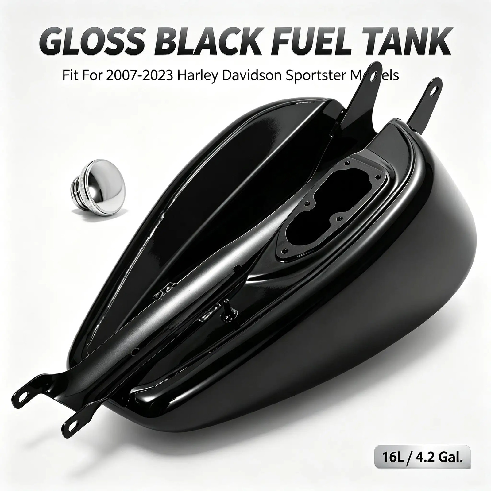 Gloss Black 4.2 Gal. Fuel Gas Tank For 07+Harley Sportster1200 Nightster XL1200N
