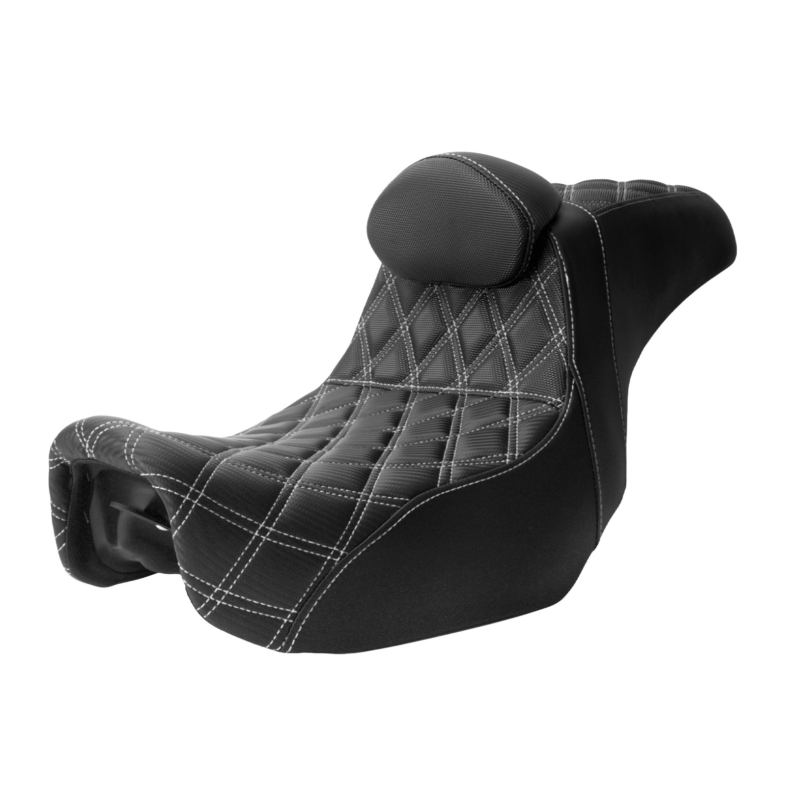 White Stitching Two-Up Black Seat W/ Driver Backrest Fit For Harley Dyna 2006-17