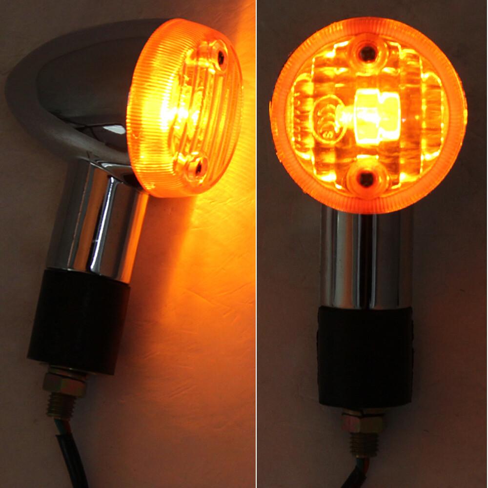 1 PAIR Chrome Amber Motorcycle Turn Signal Brake Blinker Lights For Harley USA