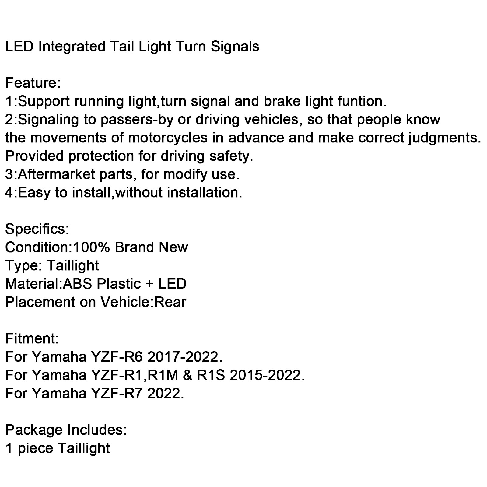 🚘 Tail light Integrated Turn Signals For Yamaha YZF R6 R1 R1S R7 R9 2015-2025