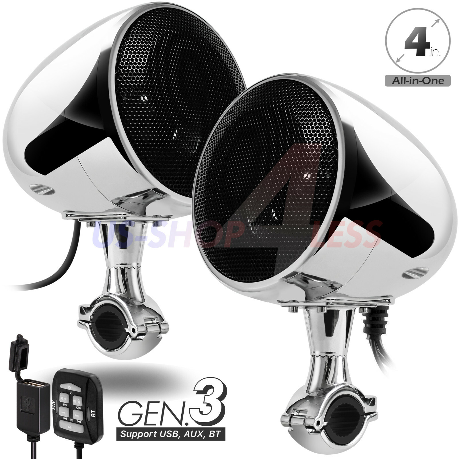 300W Waterproof Bluetooth Motorcycle Stereo Speakers Amplifer System Kit Harley