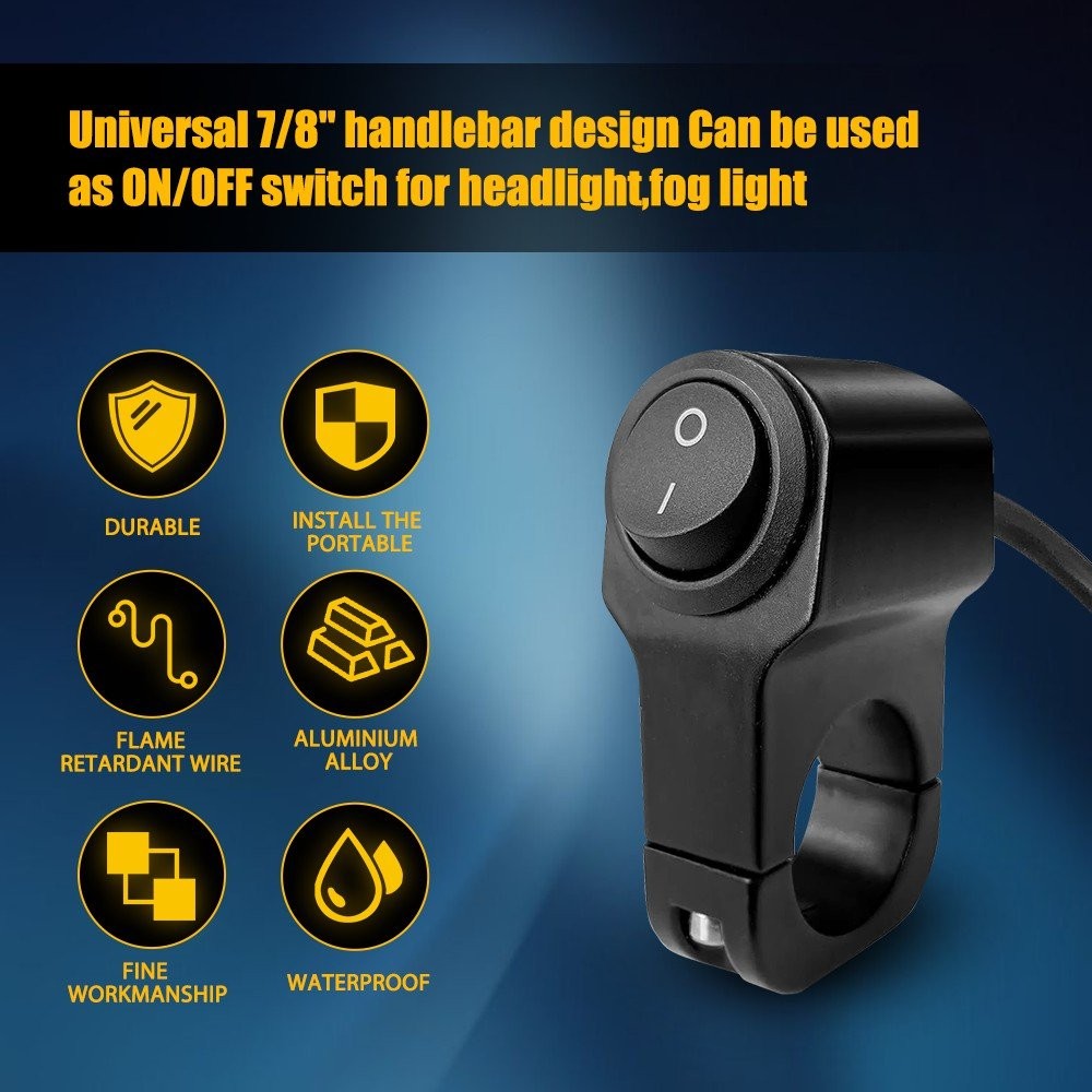 Waterproof Motorcycle 7/8″ Handlebar Headlight Fog Spot Light ON OFF Switch USA