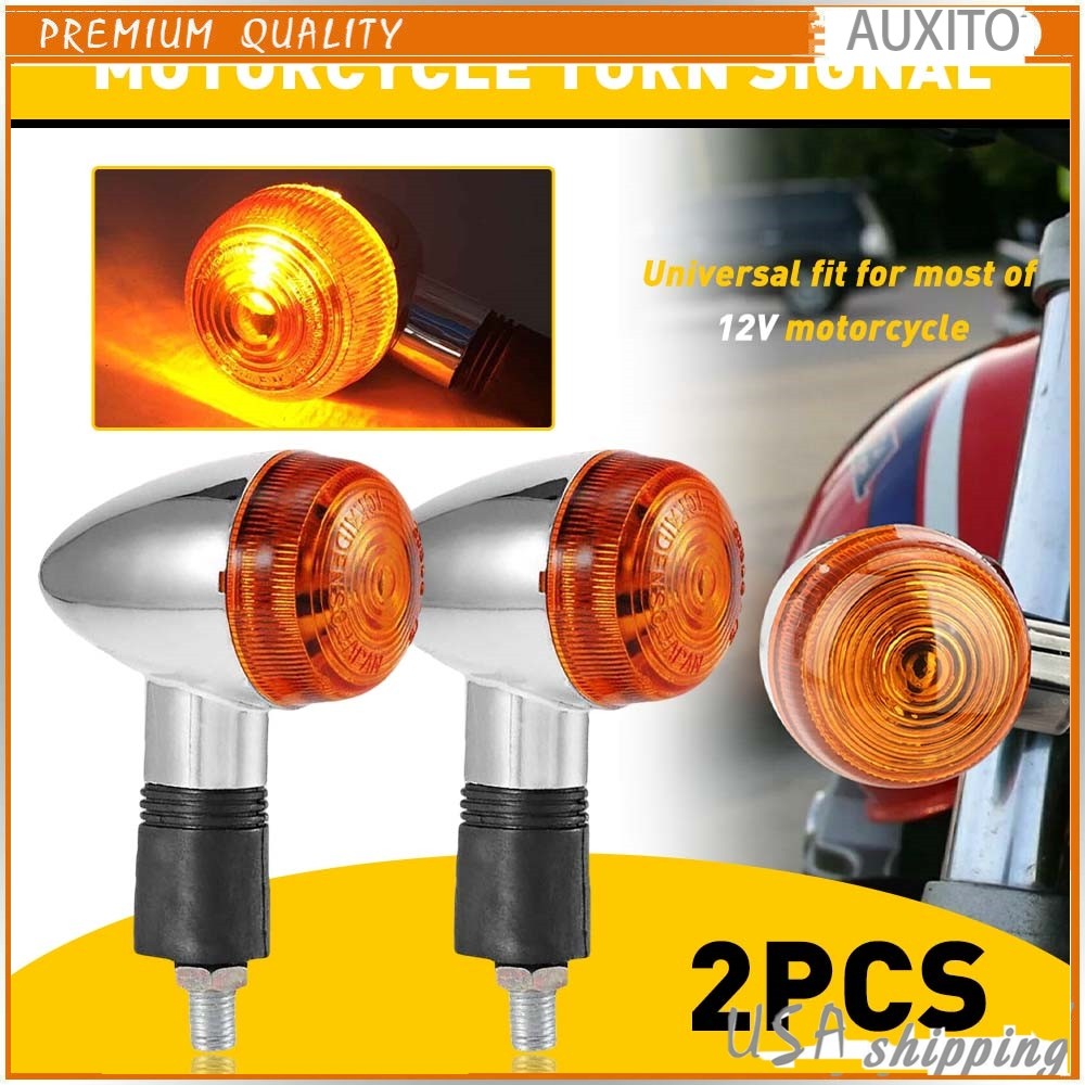 1 Pair Motorcycle Turn Signals Blinker Light Chrome Amber For Kawasaki Honda