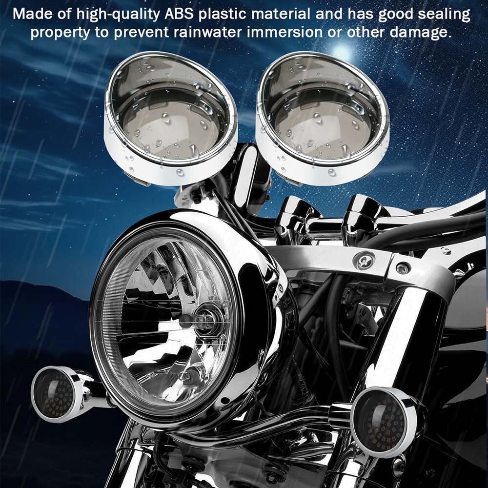 4pcs Smoke Turn Signal Lens Covers w/Chrome Bezel Visors For Harley Softail Dyna