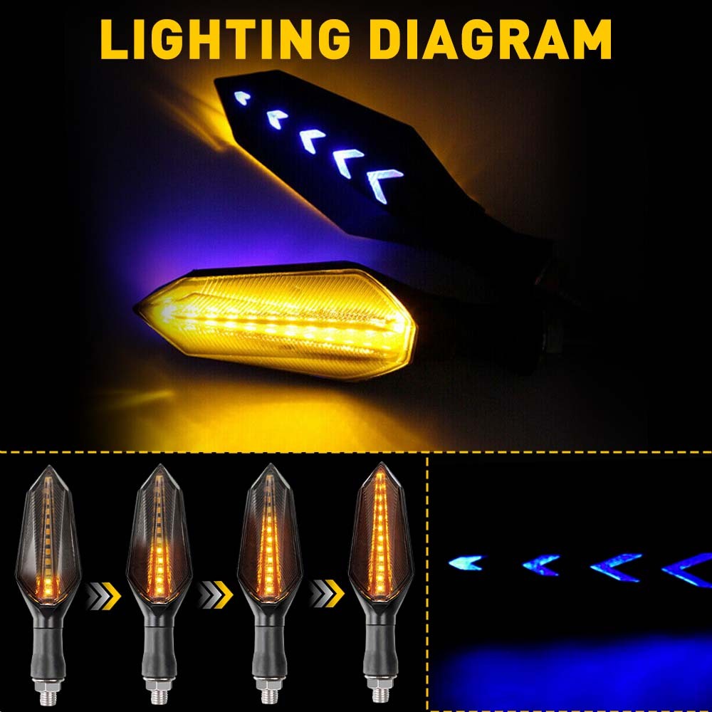 AUXITO Amber Blue Motorcycle LED Turn Signal Lights Lamp Dynamic Car Accessories