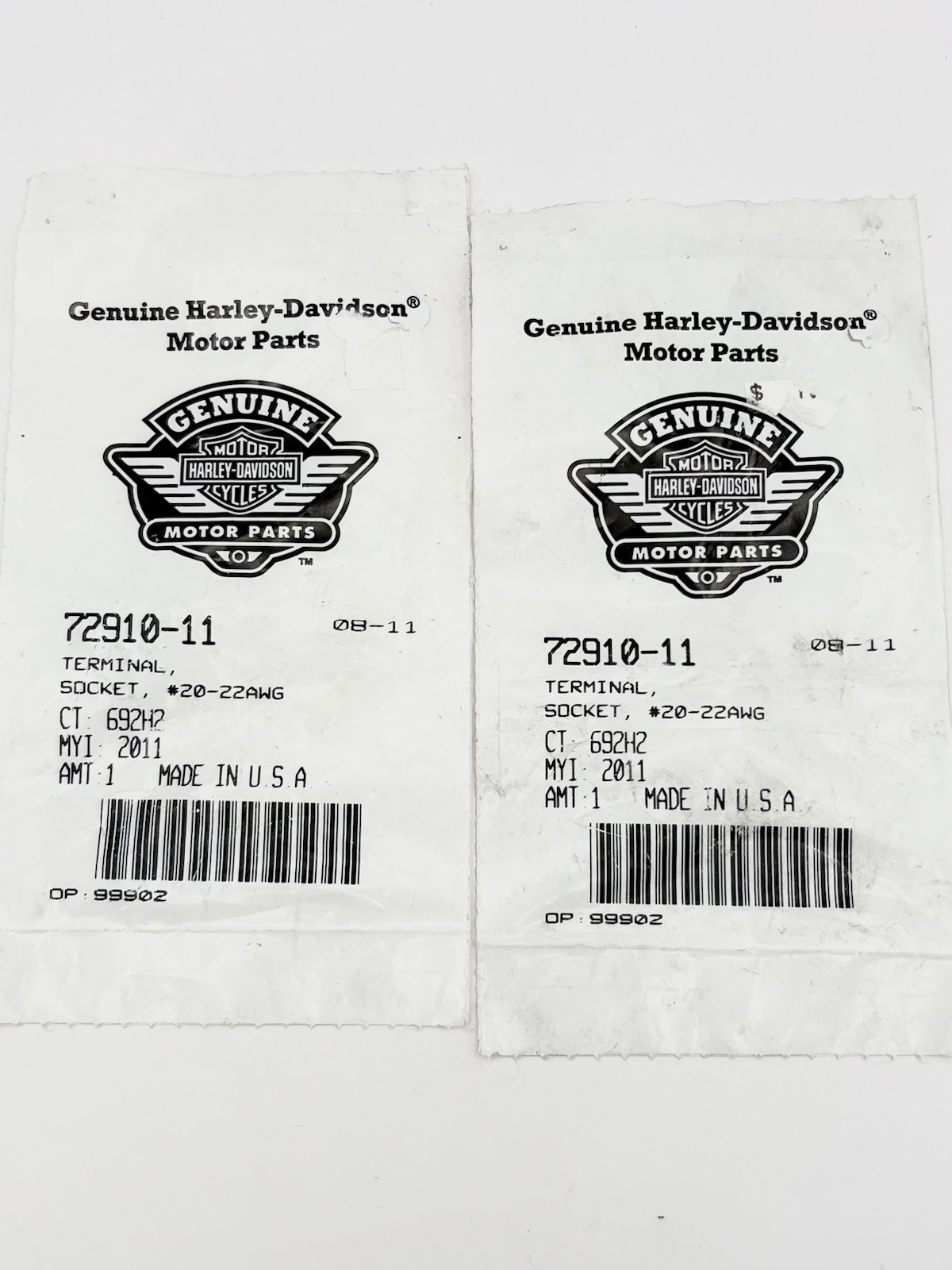 PAIR OF (2) Genuine Harley Davidson 72910-11 Terminal, Socket, #20-22AWG