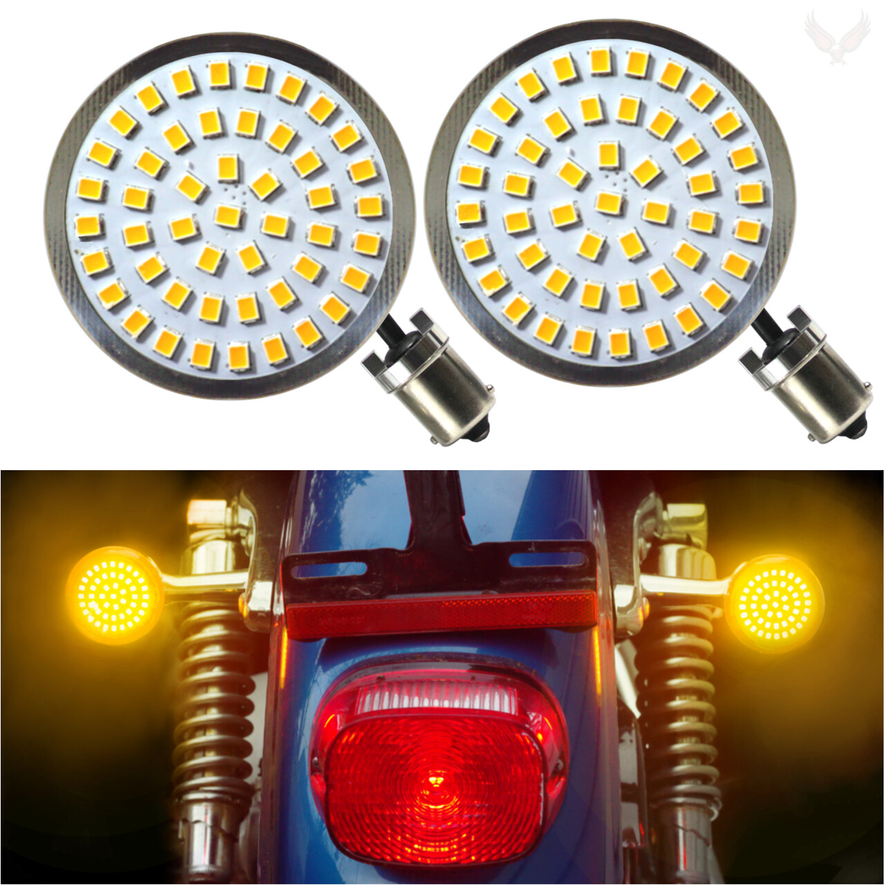 Eagle Lights 2″ Harley LED Amber Rear Turn Signals 1156 Base Lifetime Warranty