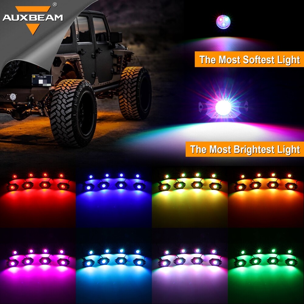 AUXBEAM 8PCS RGB LED Under Glow Light Kit Underbody Rock For Harley Motorcycle