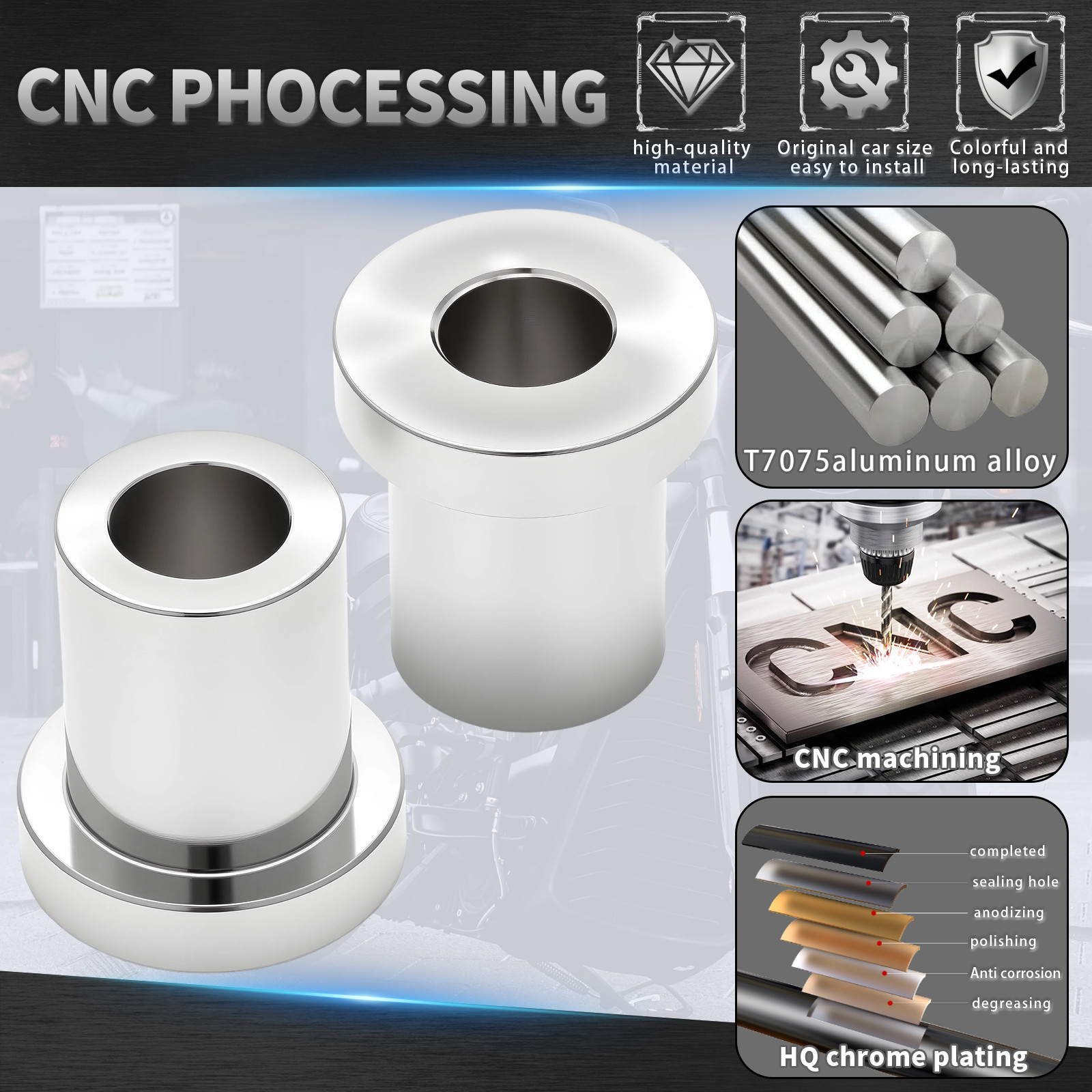 CNC Solid Billet Handlebar Riser Bushings For Harley Touring Road King Softail