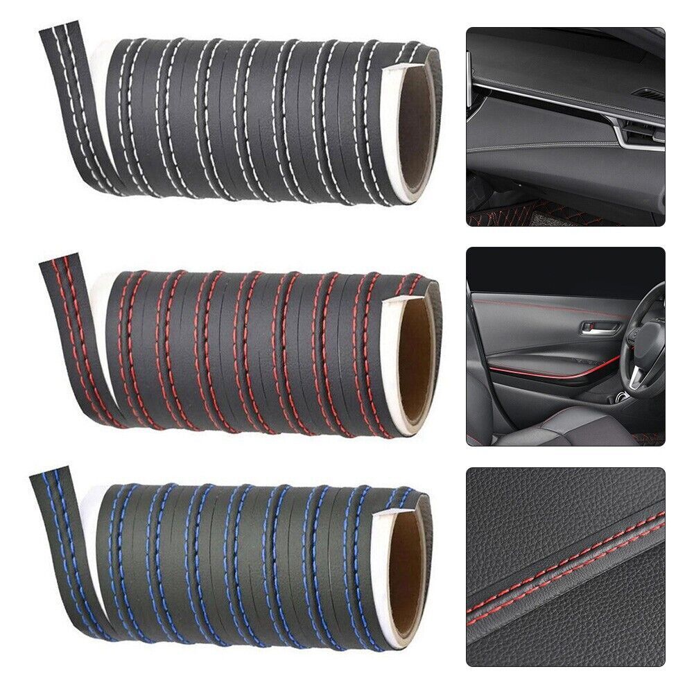 PU Leather Car Interior Decor Line Strip Sticker Molding Trim Accessories 6.5 Ft