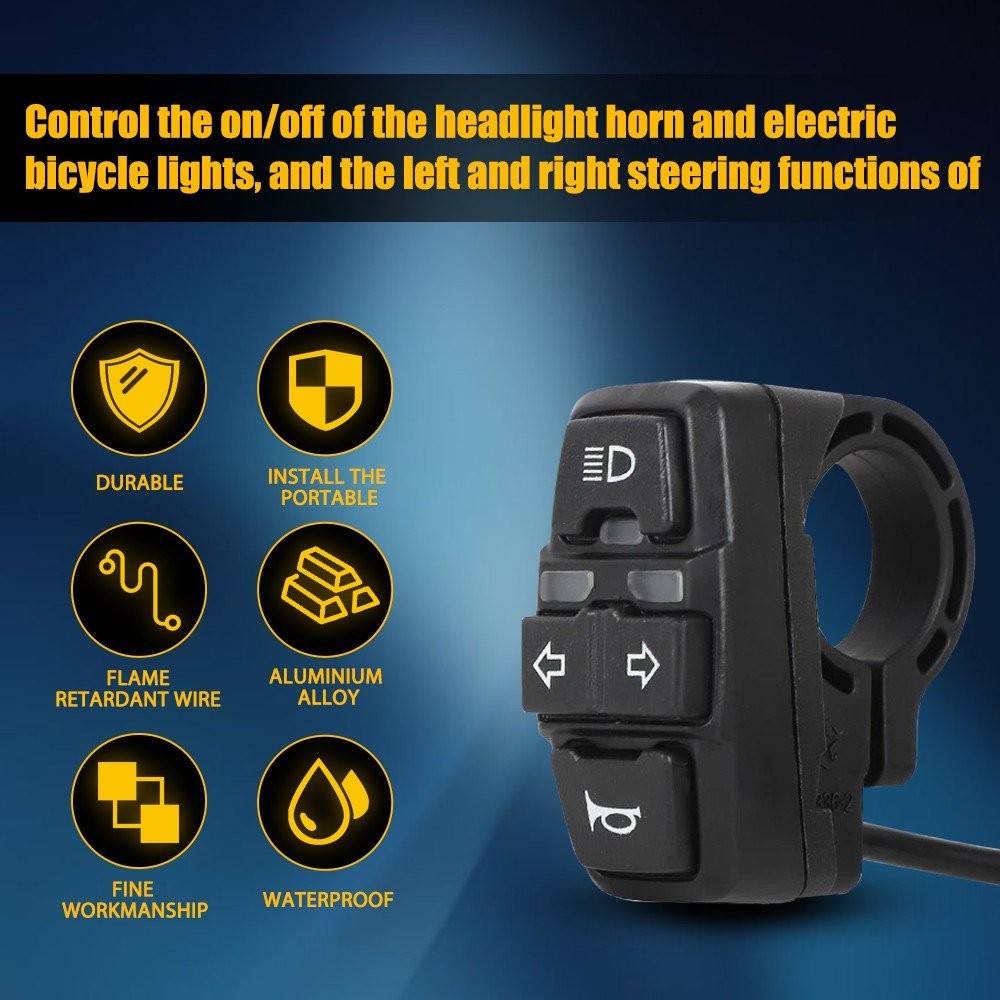 7/8in Motorcycle Handlebar ON OFF Switch Button for Headlight Horn Turn Signal