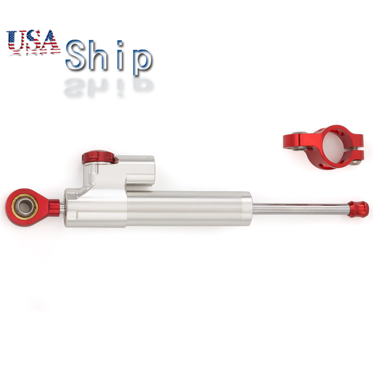 CNC Universal Steering Damper Stabilizer Linear Reversed Control Silver&Red